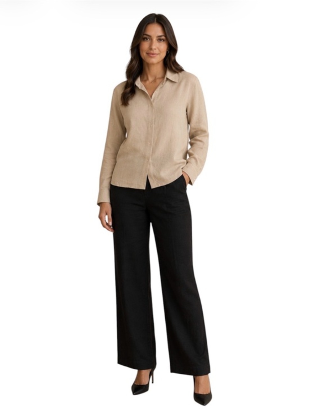 Anne Klein 100% Linen Career Pocket  Snap Front Blouse – Size 16